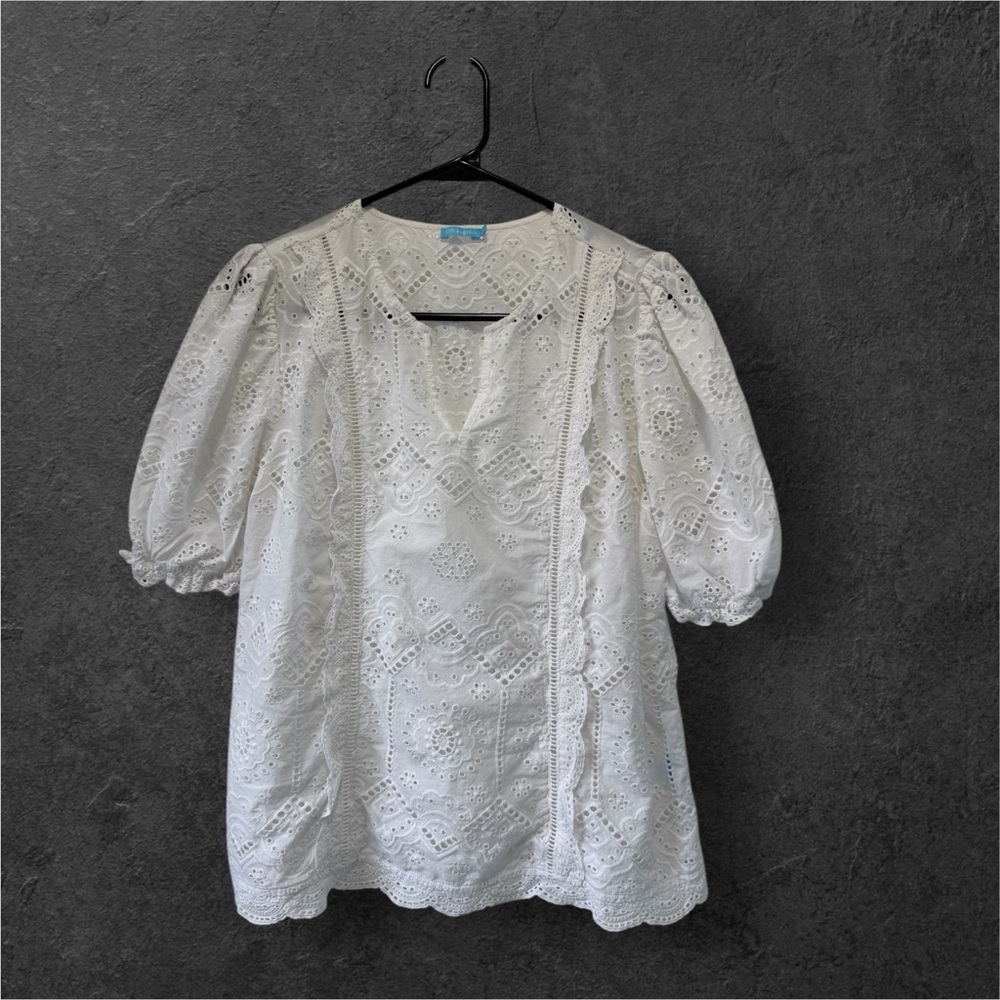 J.McLaughlin Women's‎ White Jonie Short Sleeve Eyelet Lace Top Size Medium